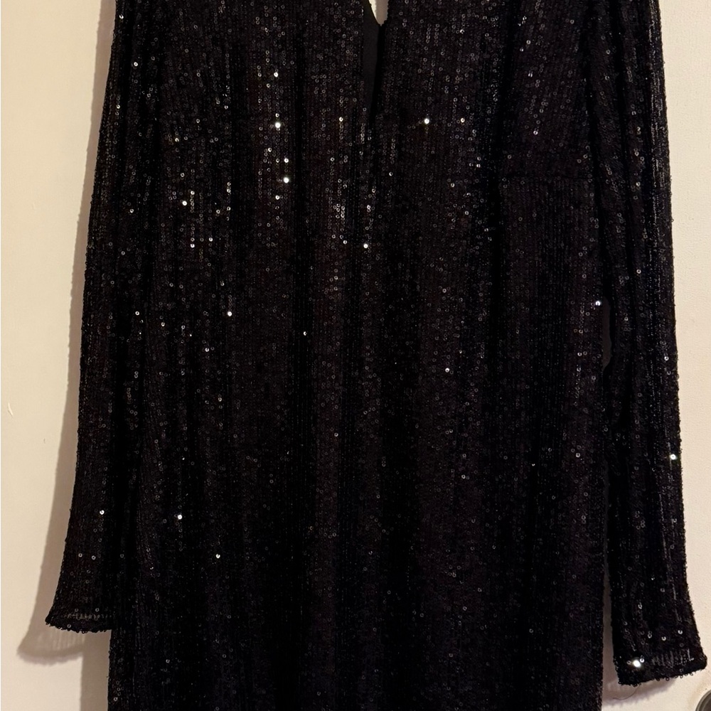 City Chic Black Sequin Long Sleeve Dress